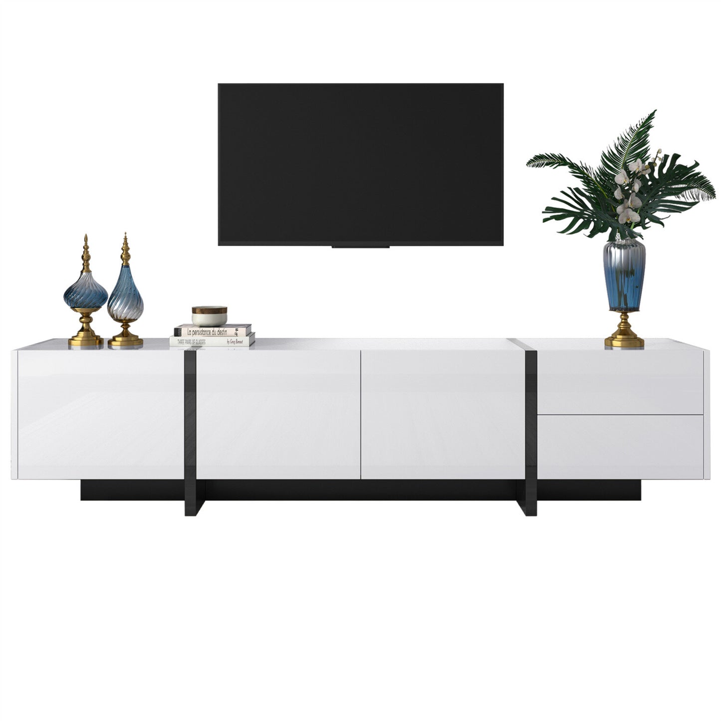 Modern TV Unit Cabinet TV Stand with Storage for Living Room High Gloss Front
