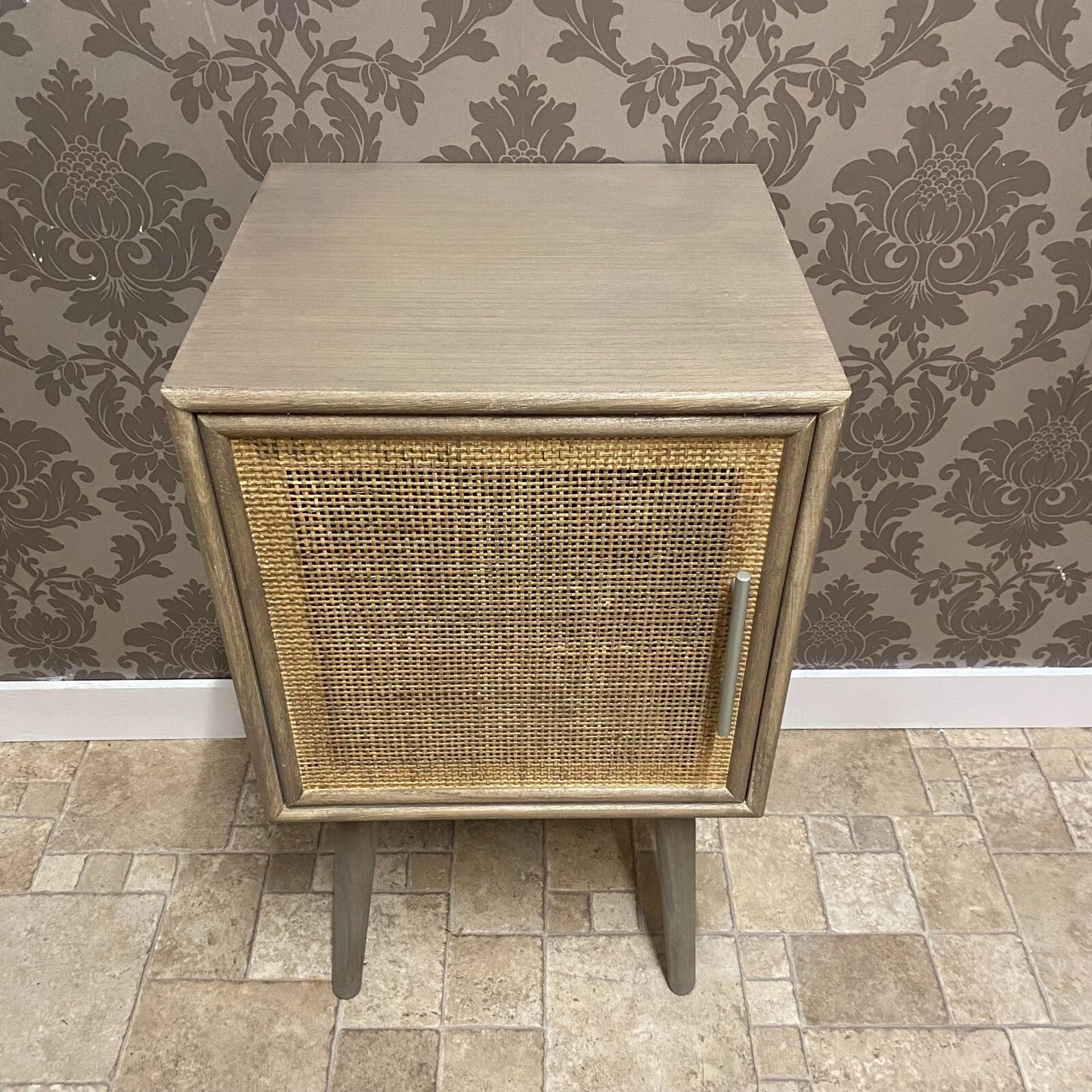 Elegant Dark Brown Rattan 71Cm Bedside Cabinet Table with Tall Storage Drawers