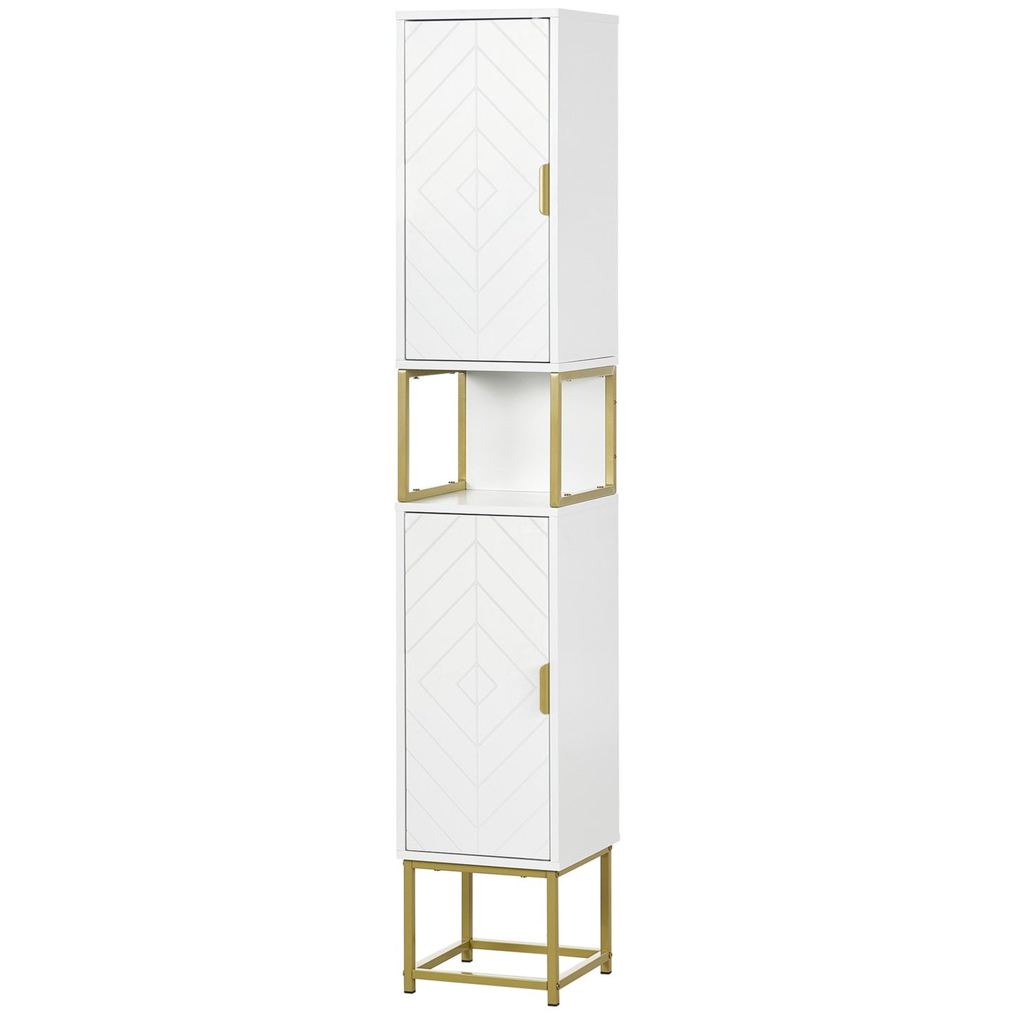 Narrow Bathroom Storage Cabinet with Open Shelf, Adjustable Shelf, 2 Cupboards