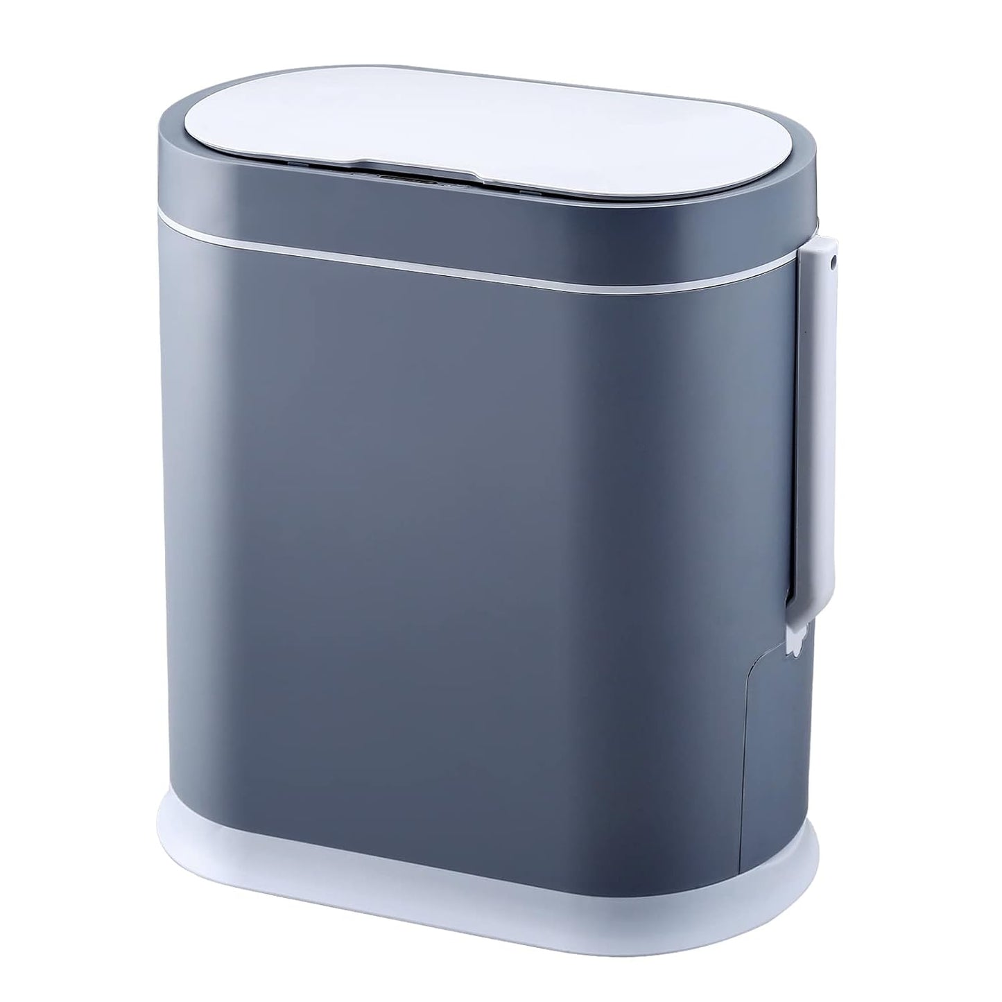 Bathroom Slim Plastic Trash Can with Toilet Brush 2.5 Gallon Double Barrel Waste Basket,Rectangular Press Garbage Container Bin for Bathroom(Grey)