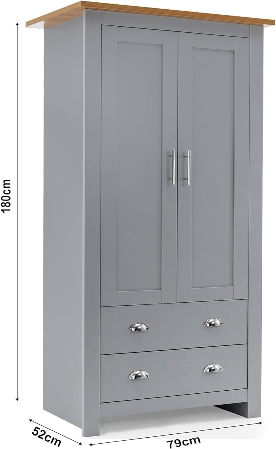 3 Door 2 Drawers Wardrobe with Shelves Storage & Hanging Rail Bedroom Furniture