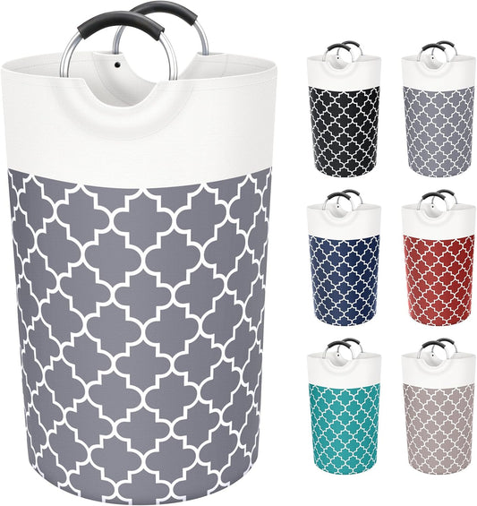 Large Laundry Basket Laundry Hamper Bag Washing Bin Clothes Bag Collapsible Tall with Handles Waterproof Travel Bathroom College Essentials Storage for College Dorm, Family (Grey),82L