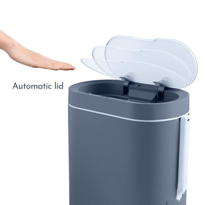 Bathroom Slim Plastic Trash Can with Toilet Brush 2.5 Gallon Double Barrel Waste Basket,Rectangular Press Garbage Container Bin for Bathroom(Grey)