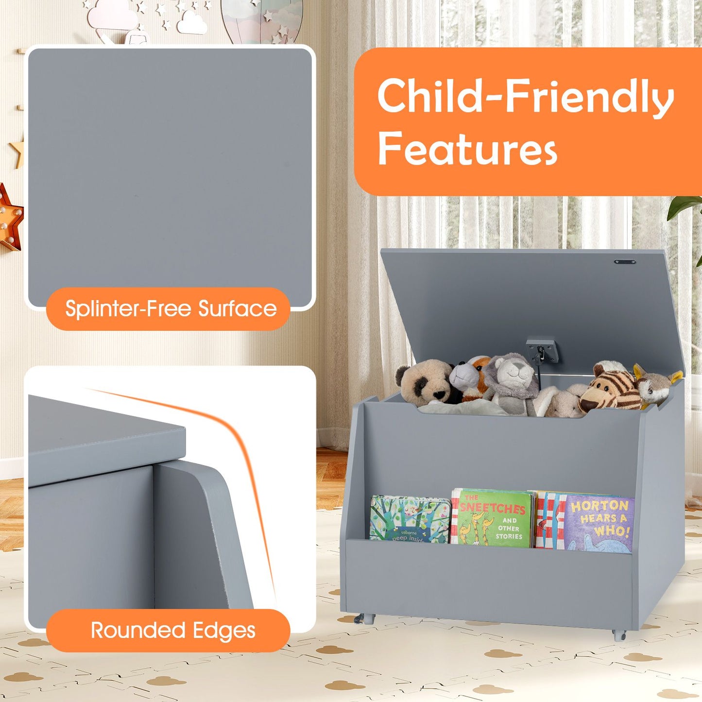 Mobile Toy Storage Organizer with Bookshelf and Wheels for Playroom Bedroom