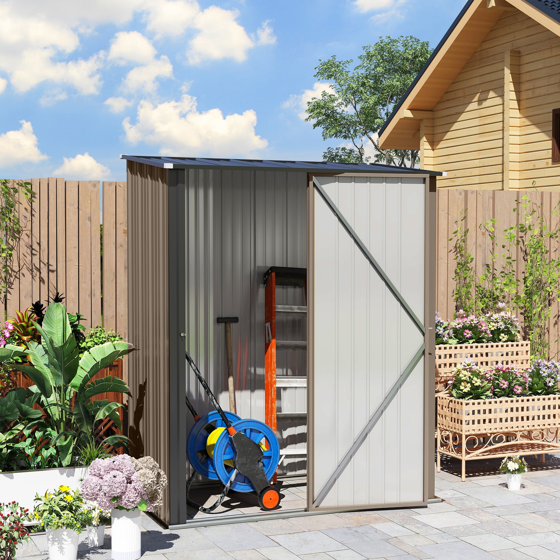 Outdoor Storage Shed Steel Garden Shed W/ Lockable Door for Garden