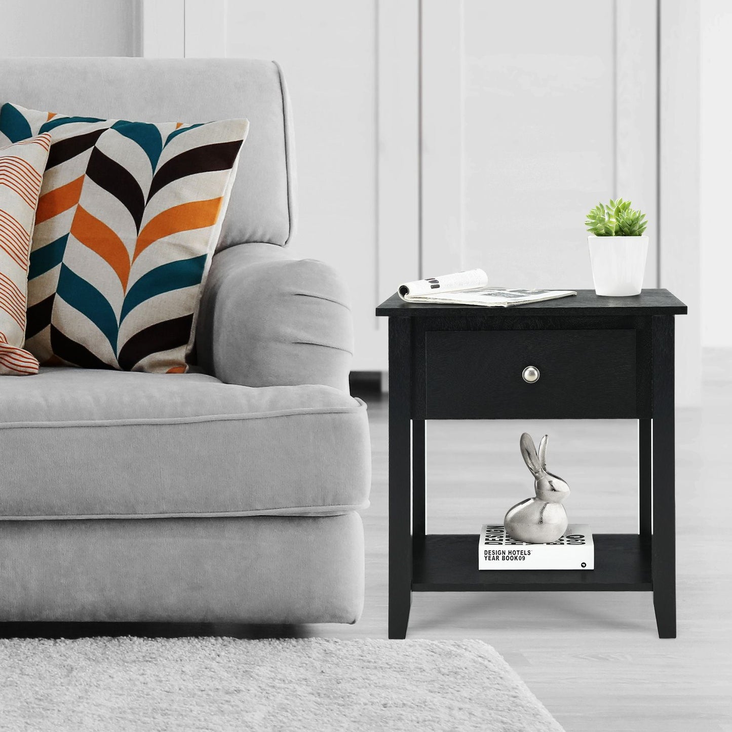 Accent Table Narrow Side End Table with 1 Drawer and Open Storage Shelf