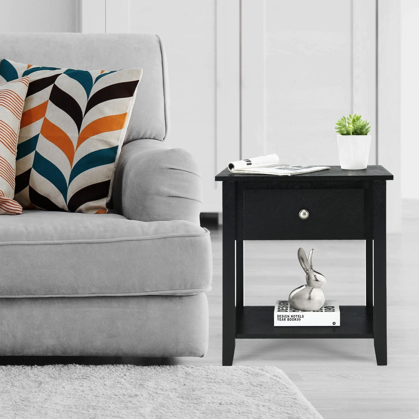 Accent Table Narrow Side End Table with 1 Drawer and Open Storage Shelf