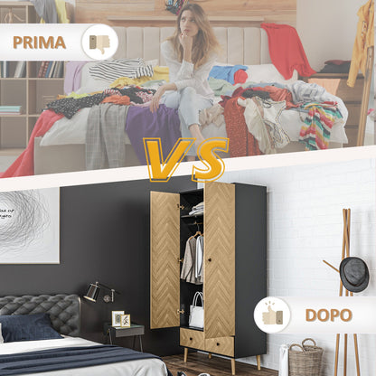 Modern Wardrobe Cabinet with Shelf, Hanging Rod and 2 Drawers 90X50X190Cm