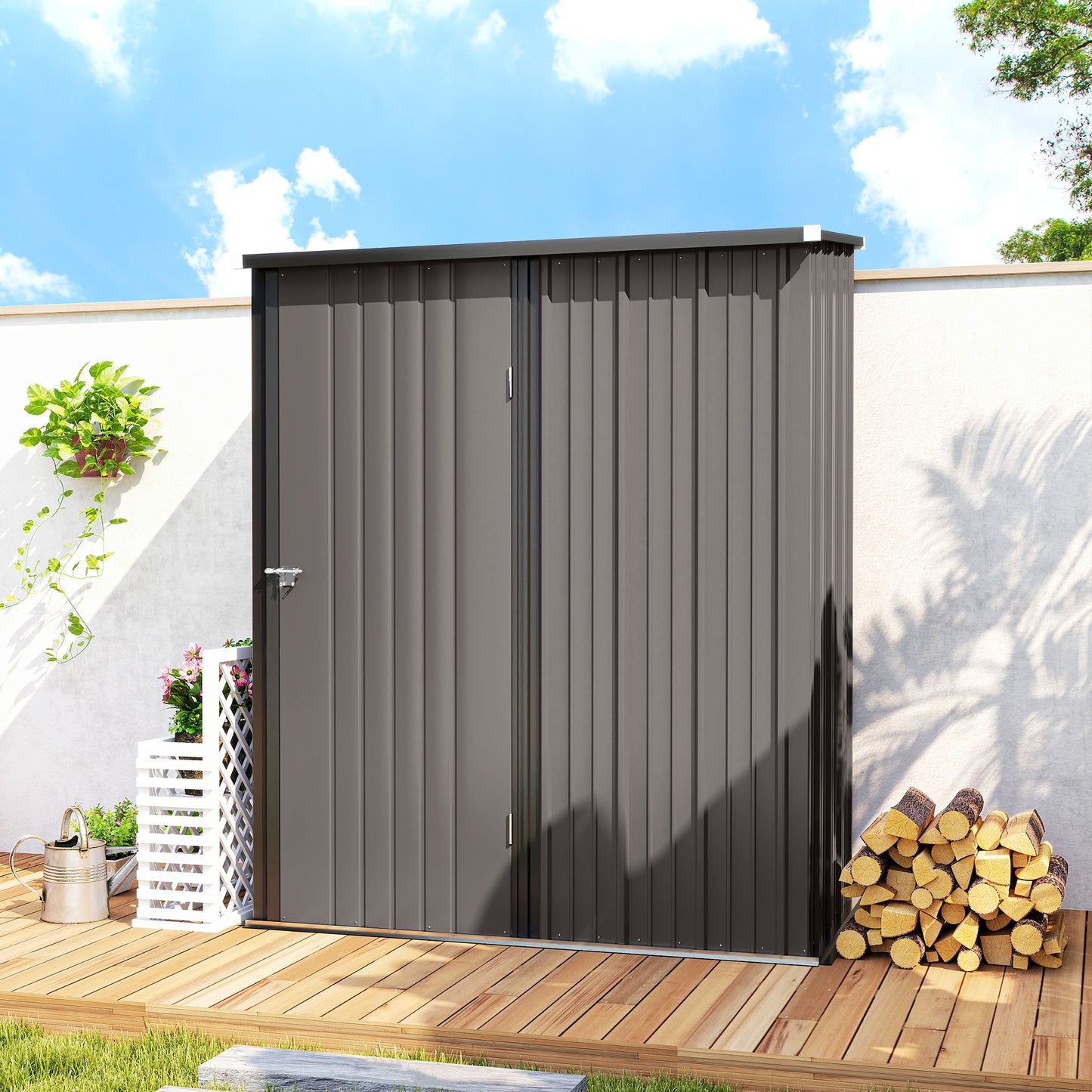 Outdoor Storage Shed Steel Garden Shed W/ Lockable Door for Garden
