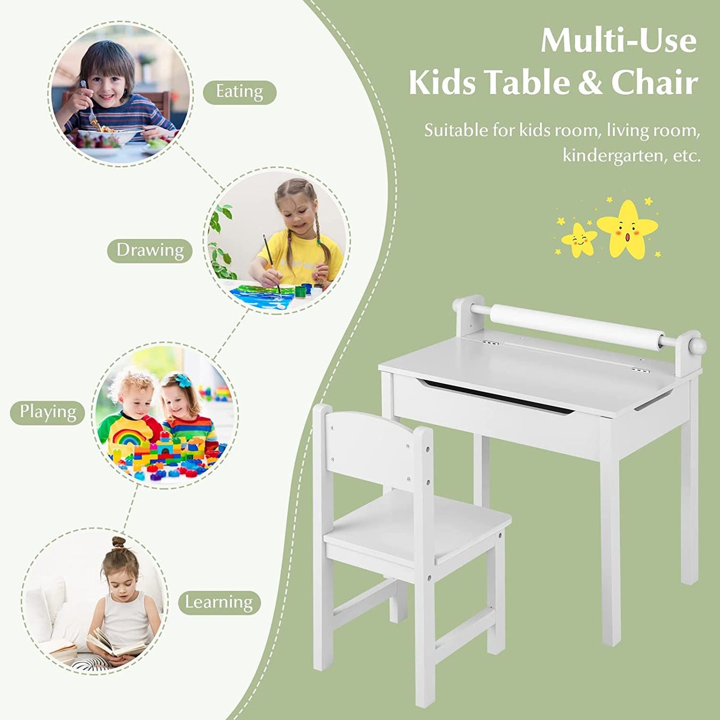 Toddler Activity Table with Chair with Storage and Paper Roll Holder