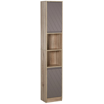 170Cm Freestanding Bathroom Storage Cabinet with Adjustable Shelves, Oak