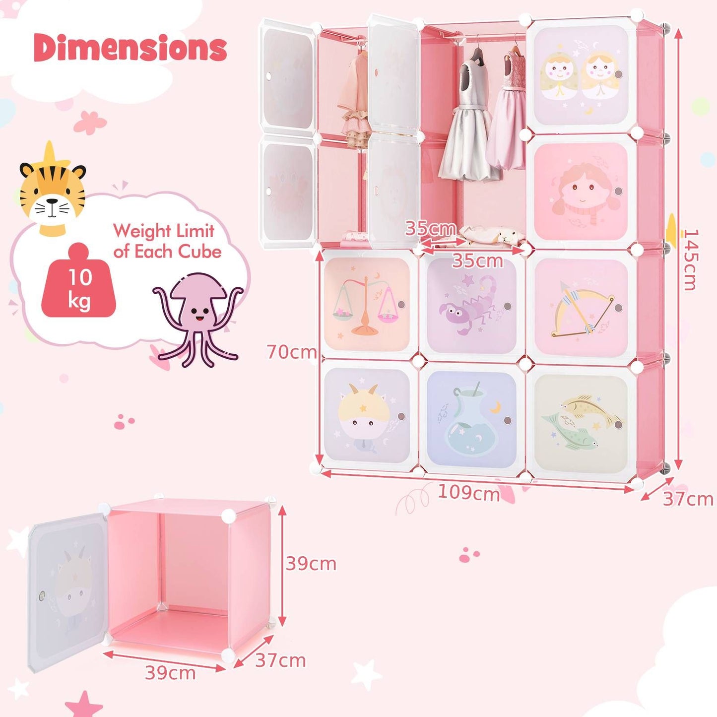 Children 12-Cube Wardrobe Baby Dresser Kids Bedroom Armoire