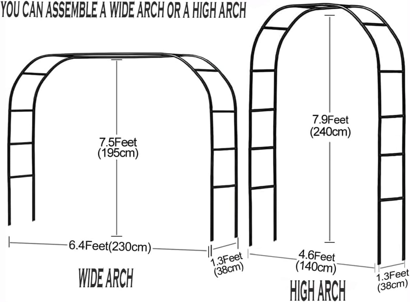 Adorox 7.5 Ft Metal Arch (Two Way Assemble) for Wedding Garden Bridal Party Deco