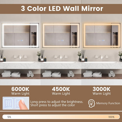 60 X 40 CM LED Bathroom Mirror with 3-Color Dimmable Lights