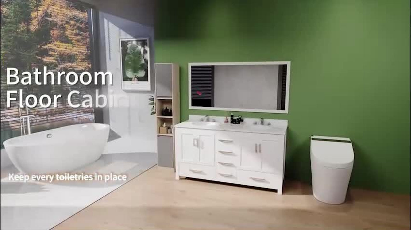 170Cm Freestanding Bathroom Storage Cabinet with Adjustable Shelves, Oak