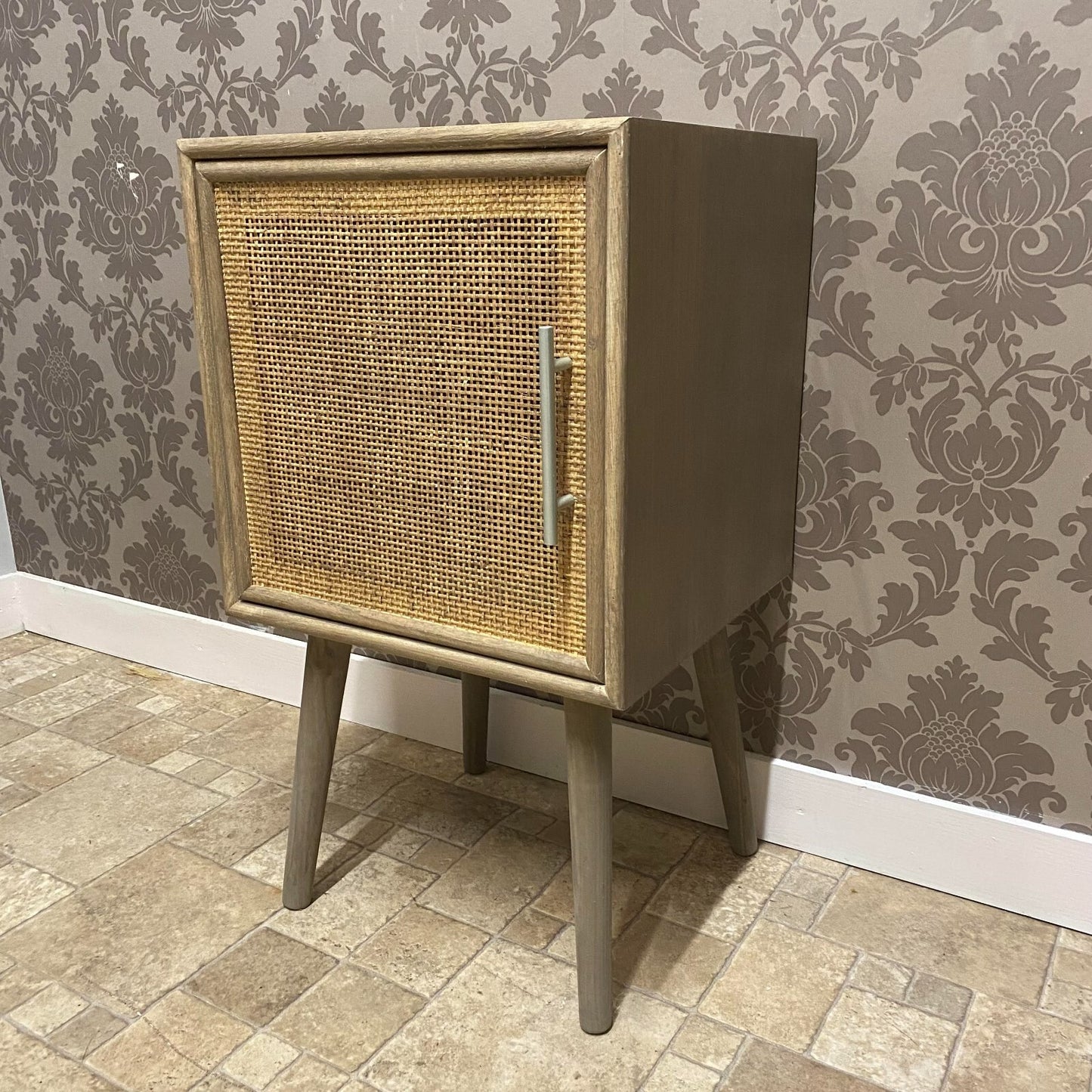 Elegant Dark Brown Rattan 71Cm Bedside Cabinet Table with Tall Storage Drawers
