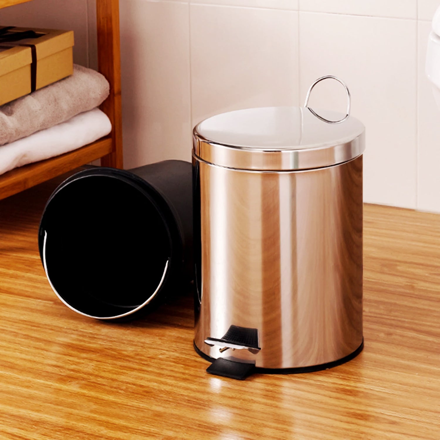 STAINLESS STEEL SILVER KITCHEN BATHROOM TOILET RUBBISH PEDAL BIN 3 5 12 20 & 30L