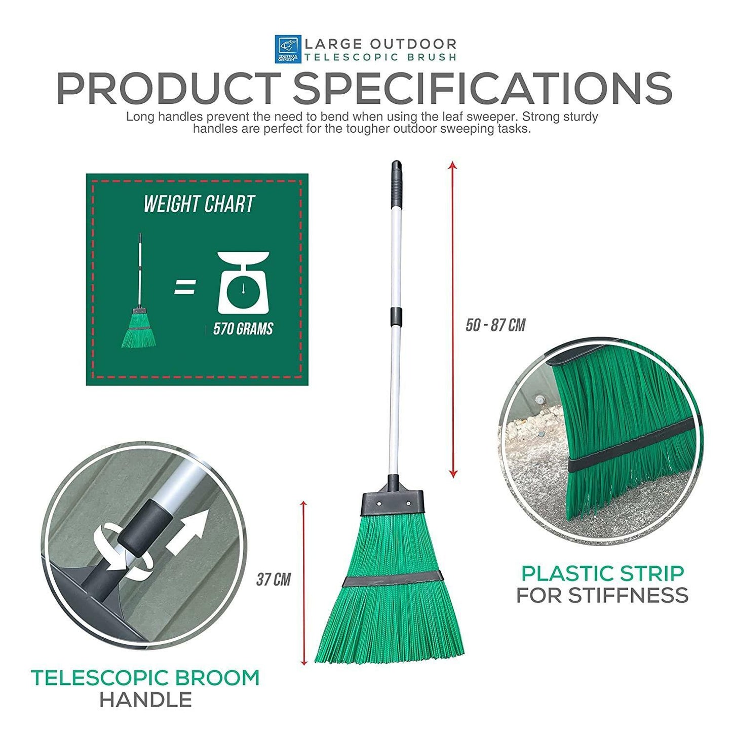 Stiff Garden Broom with Handle Outdoor Sweeping Hard Brush Garden Yard Sweeper
