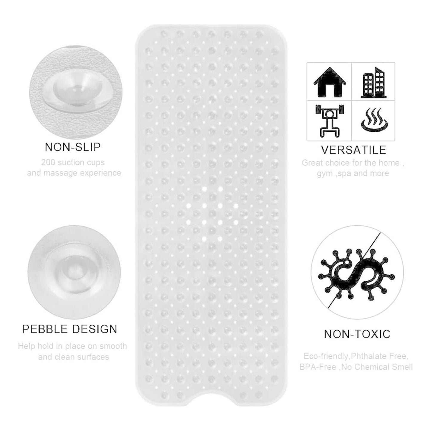 Extra Large Non Slip Bath Mat Bathtub Strong Suction Anti-Mold Rubber Shower Mat