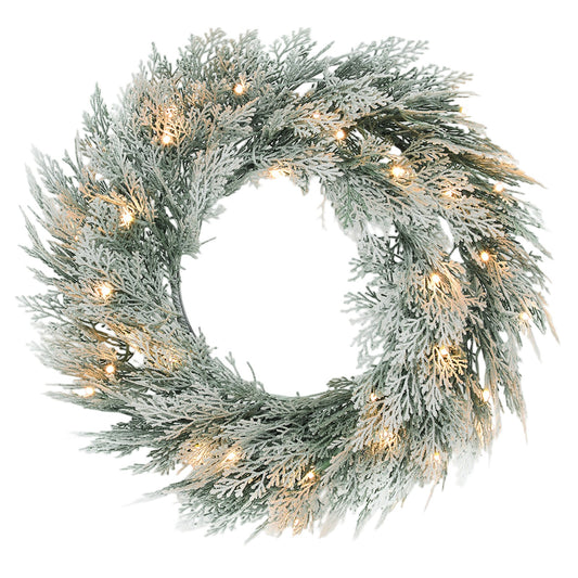 HOMCOM 60 Cm Prelit Christmas Wreath, Flocked Front Door Wreath with Timer