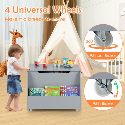 Mobile Toy Storage Organizer with Bookshelf and Wheels for Playroom Bedroom