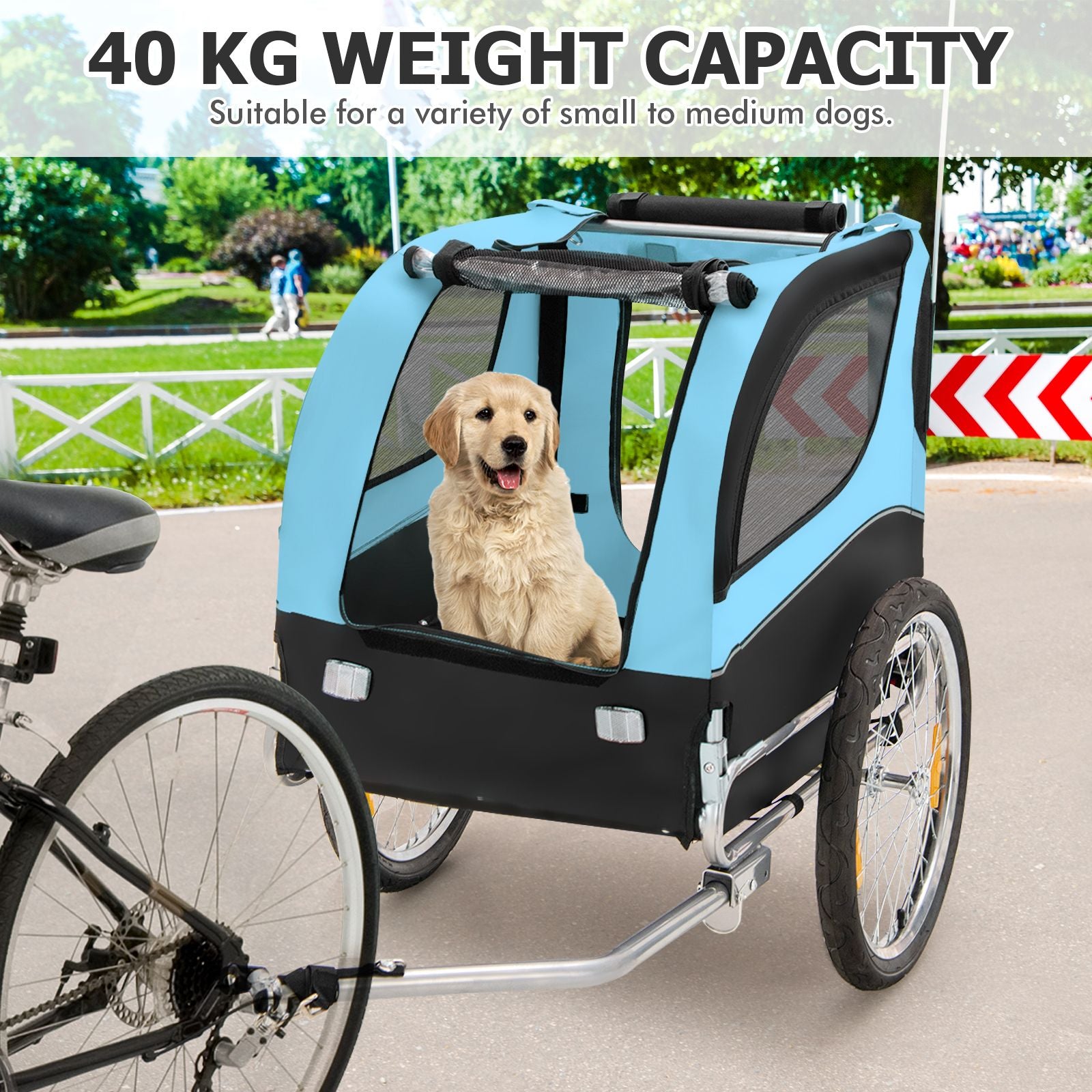 Folding Pet Bike Trailer with 3 Zippered Doors and 8 Reflectors