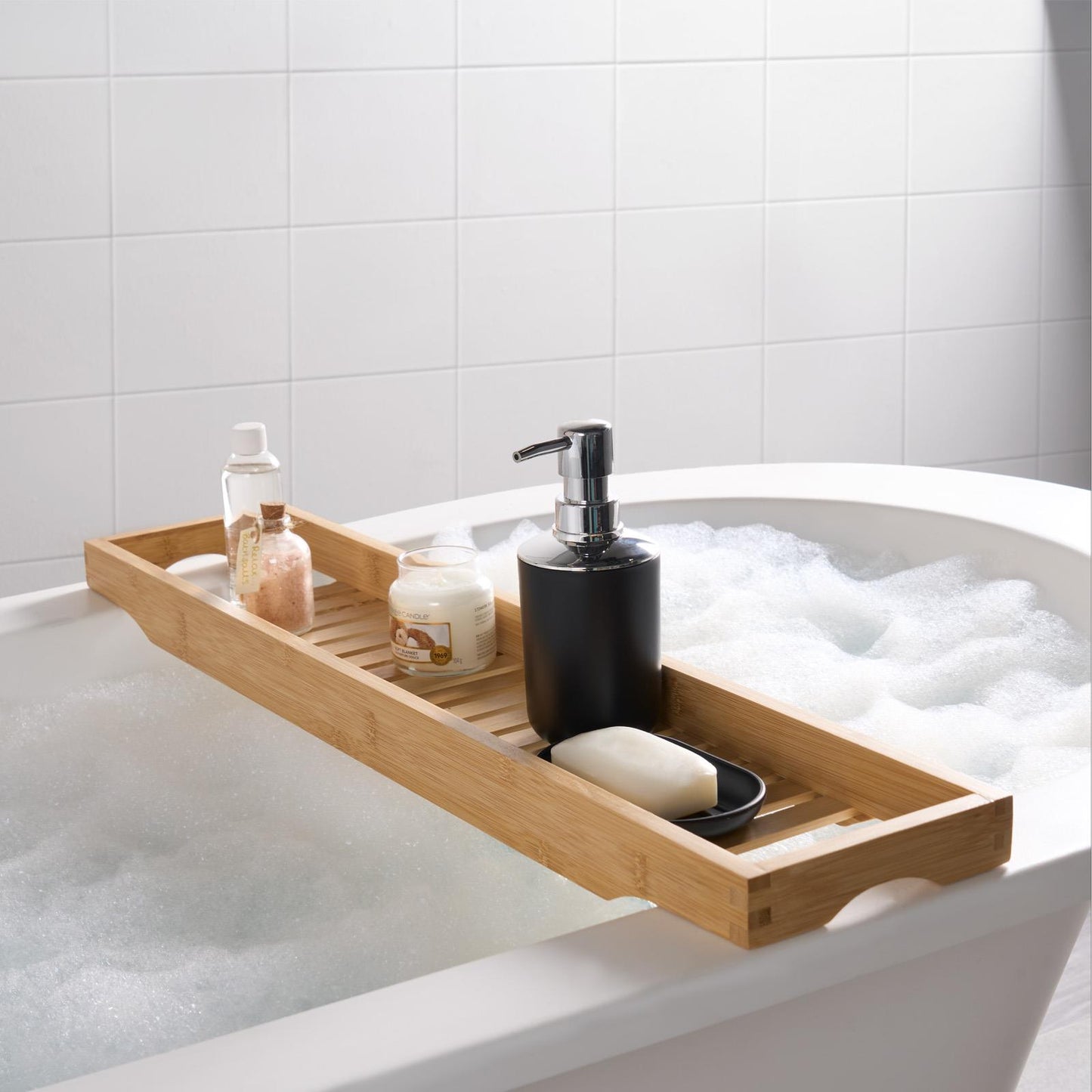 OHS Bamboo Bath Tub Rack Storage Bathroom Caddy Shelf Tray Soap Holder Tidy Unit