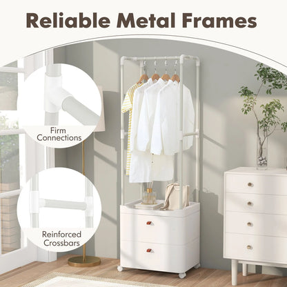 Freestanding Heavy-Duty Clothing Stand Dresser with Hanging Rod and Storage Shelves
