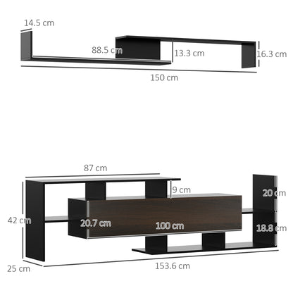 TV Cabinet W/ Wall Shelf and Storage Cabinet for Living Room