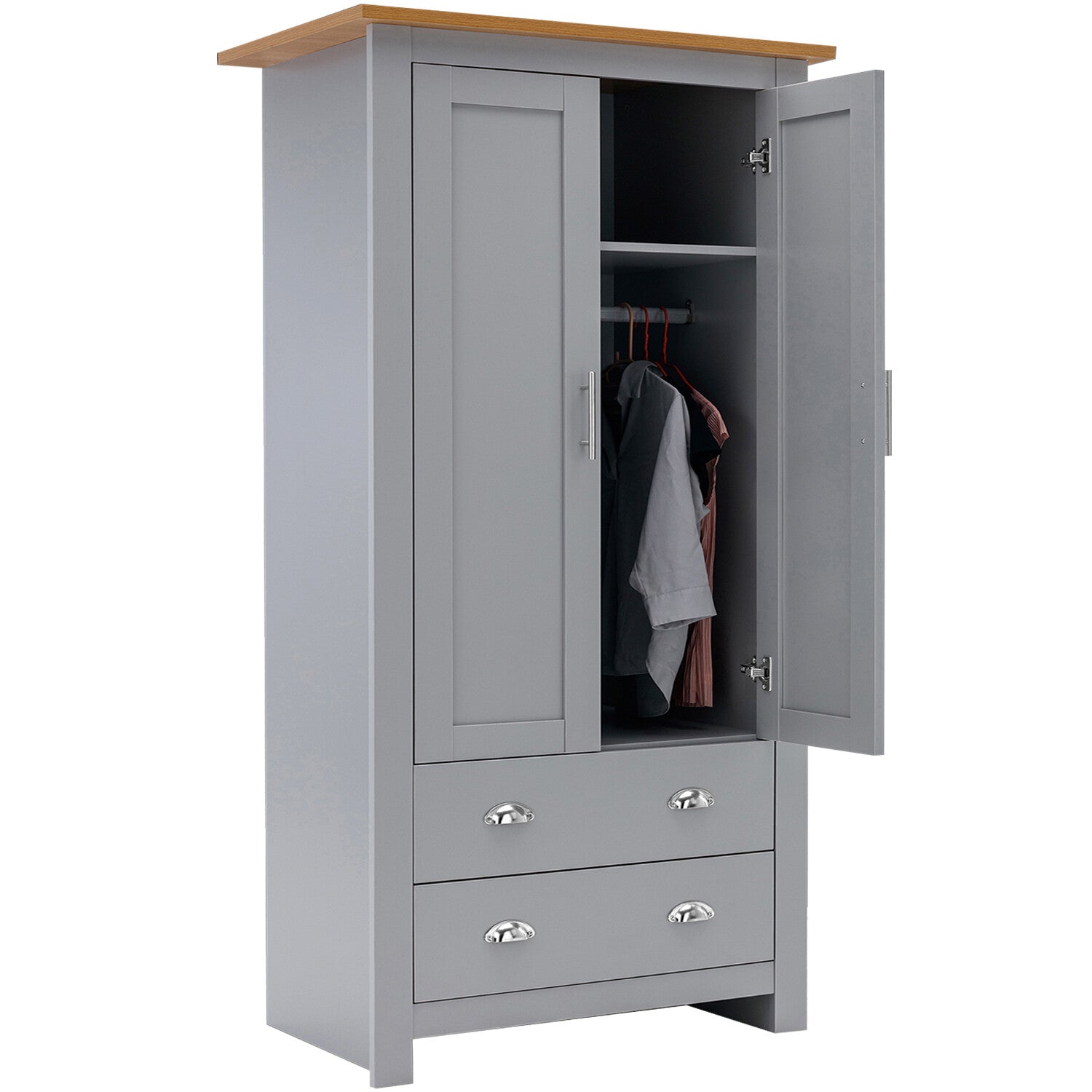 3 Door 2 Drawers Wardrobe with Shelves Storage & Hanging Rail Bedroom Furniture