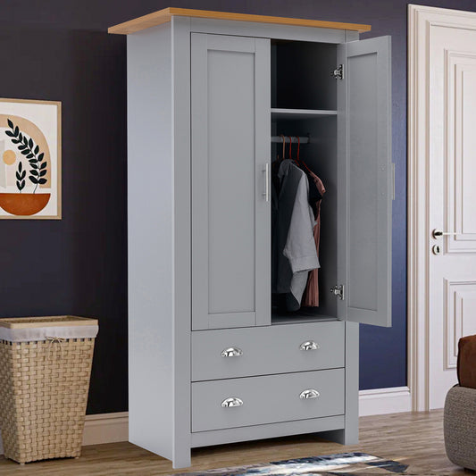 3 Door 2 Drawers Wardrobe with Shelves Storage & Hanging Rail Bedroom Furniture