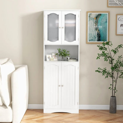 Tempered Glass Door Pantry Cabinet with 3-Position Adjustable Shelves