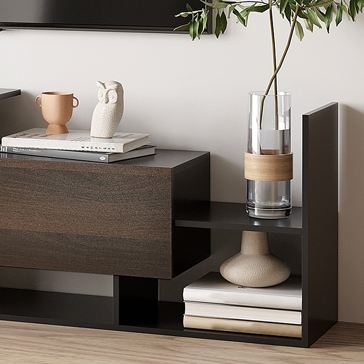 TV Cabinet W/ Wall Shelf and Storage Cabinet for Living Room