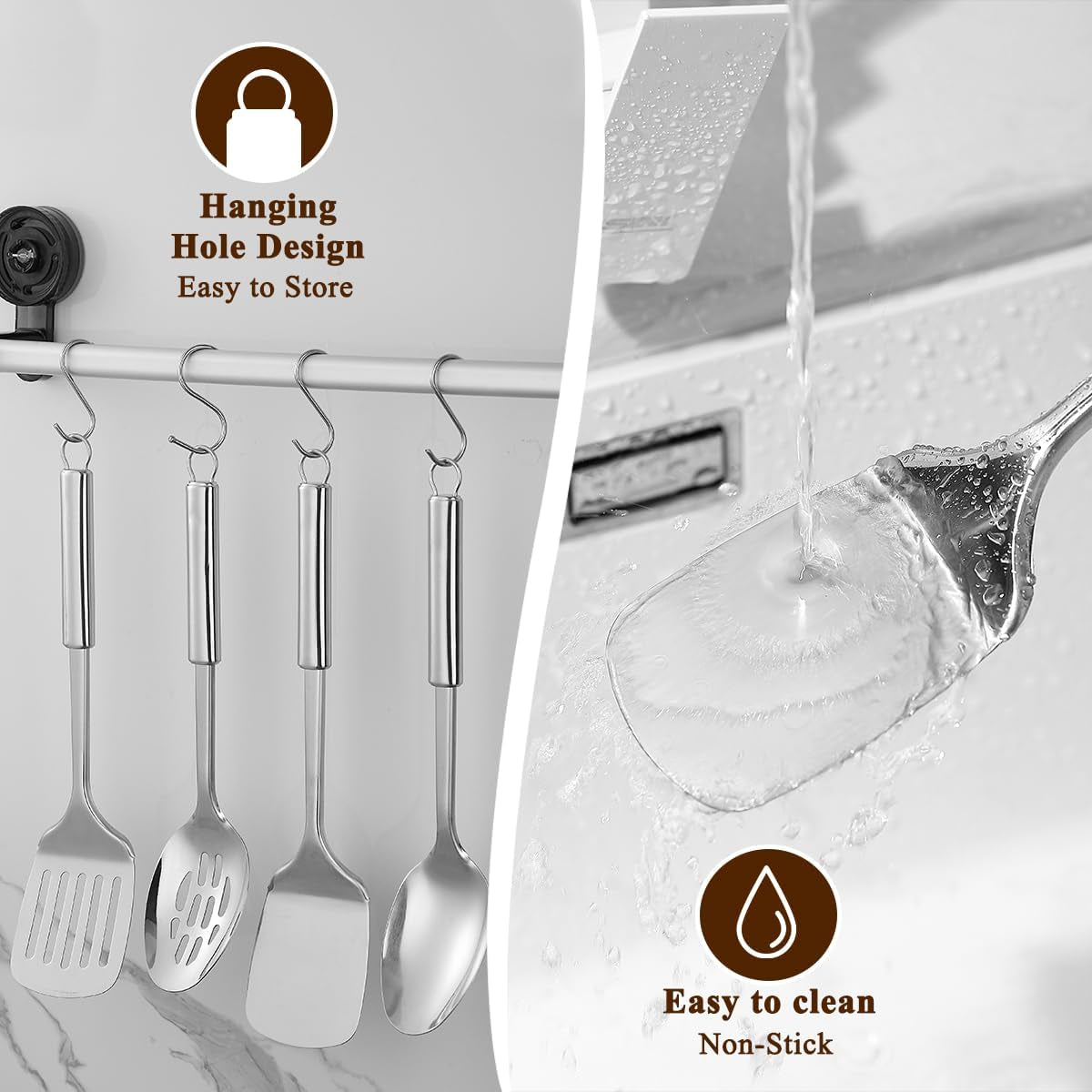 Kitchen Utensils Set 4 Pieces, Stainless Steel Kitchen Utensil Set, Spatula Set for Kitchen Utensils, Kitchen Ladles, Kitchen Gadgets Accessories Essential for Home