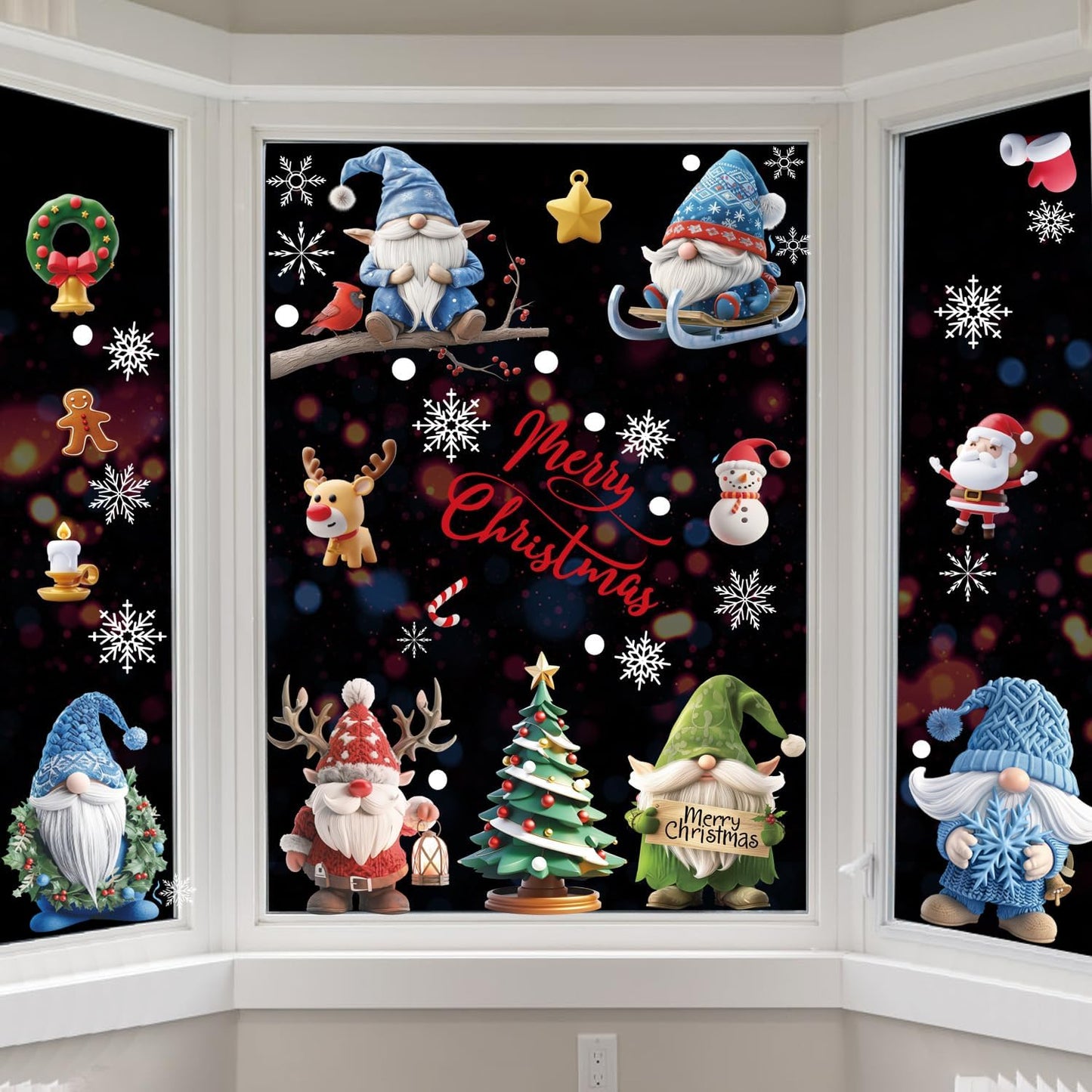 Christmas Window Stickers, 9 Sheets 95 Pcs Reusable Double-Sides Xmas Decals Chr