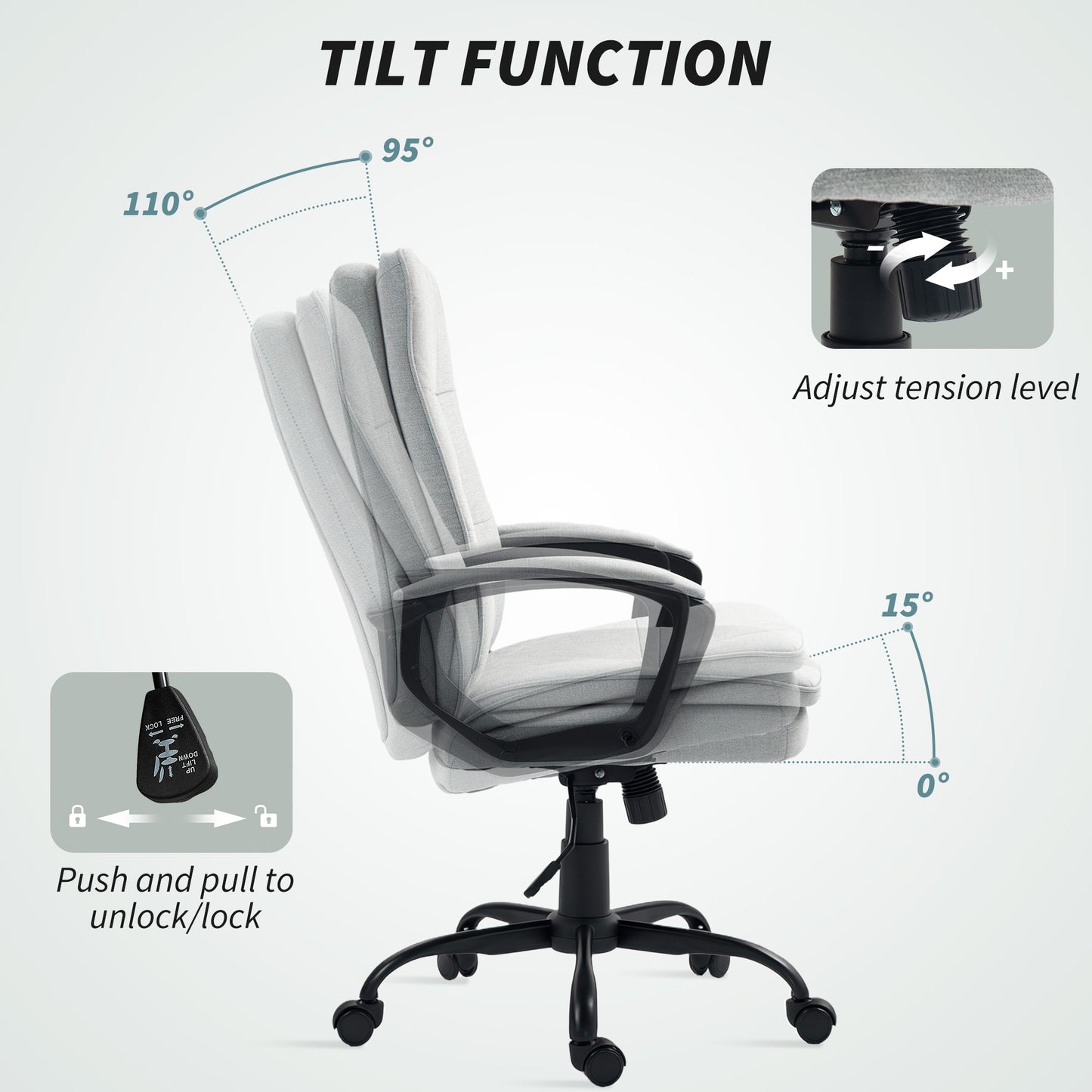Office Chair with Dual-Layer Padding, Fabric Computer Desk Chair for Home Office