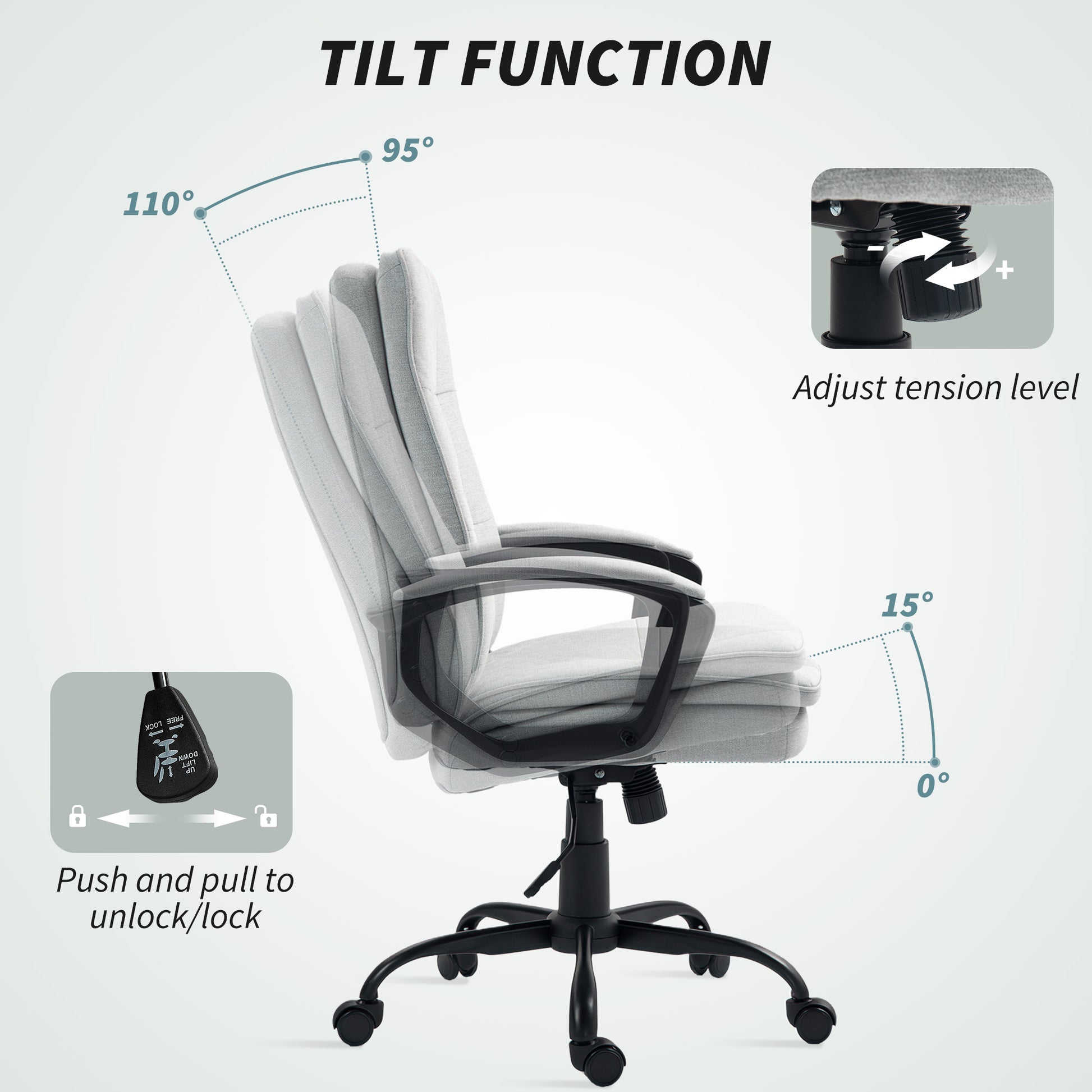 Office Chair with Dual-Layer Padding, Fabric Computer Desk Chair for Home Office