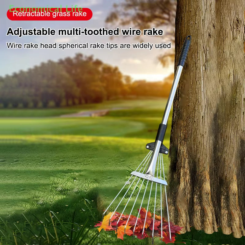 Garden Rake for Sweeping Leaves, Heavy Duty Retractable Rake for Lawns, Garden Tools for Yard Lawns and Shrub Garden Beds