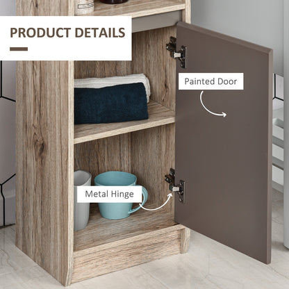 170Cm Freestanding Bathroom Storage Cabinet with Adjustable Shelves, Oak