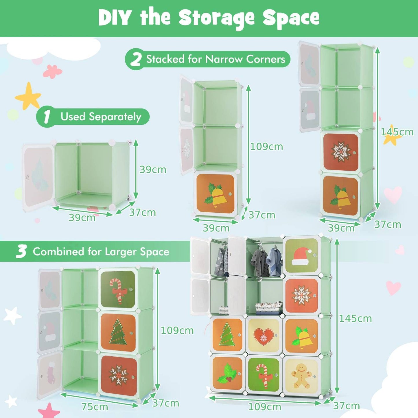 Children 12-Cube Wardrobe Baby Dresser Kids Bedroom Armoire