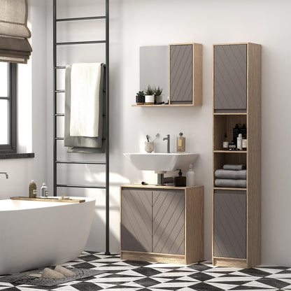 170Cm Freestanding Bathroom Storage Cabinet with Adjustable Shelves, Oak