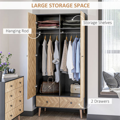 Modern Wardrobe Cabinet with Shelf, Hanging Rod and 2 Drawers 90X50X190Cm