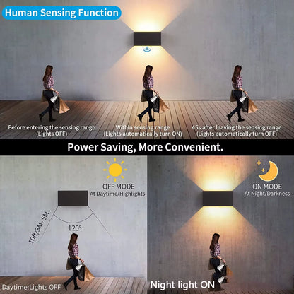 LED Outdoor Wall Lamps 24W LED Motion Sensor Black/White IP65 Waterproof Indoor Outdoor Lighting Adjustable Wall Light