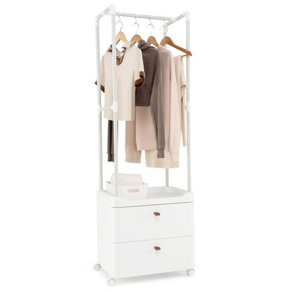 Freestanding Heavy-Duty Clothing Stand Dresser with Hanging Rod and Storage Shelves