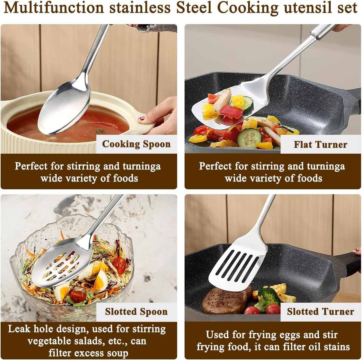Kitchen Utensils Set 4 Pieces, Stainless Steel Kitchen Utensil Set, Spatula Set for Kitchen Utensils, Kitchen Ladles, Kitchen Gadgets Accessories Essential for Home