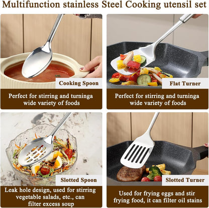 Kitchen Utensils Set 4 Pieces, Stainless Steel Kitchen Utensil Set, Spatula Set for Kitchen Utensils, Kitchen Ladles, Kitchen Gadgets Accessories Essential for Home