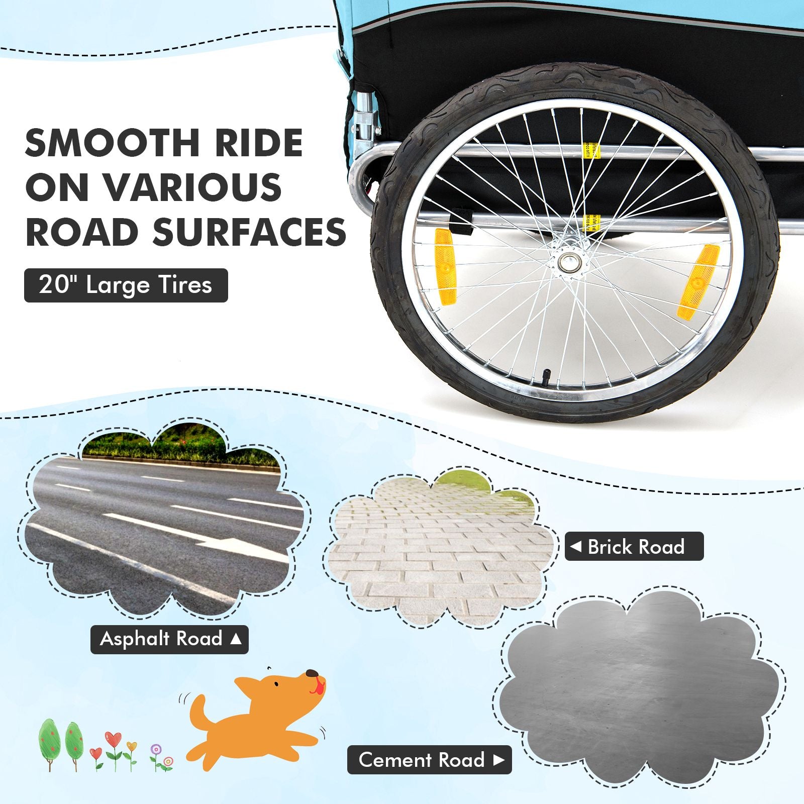 Folding Pet Bike Trailer with 3 Zippered Doors and 8 Reflectors