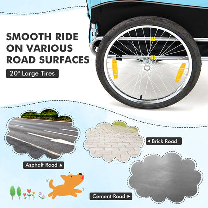 Folding Pet Bike Trailer with 3 Zippered Doors and 8 Reflectors