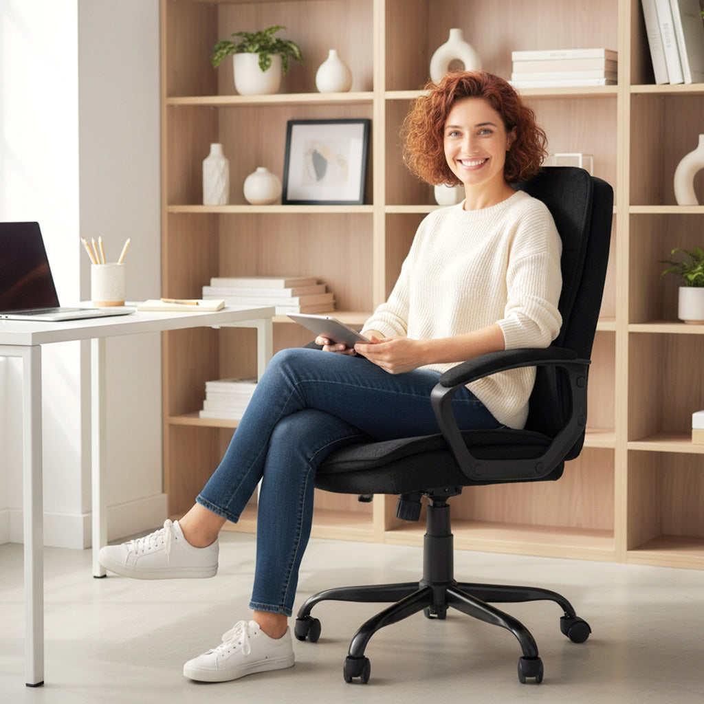 Office Chair with Dual-Layer Padding, Fabric Computer Desk Chair for Home Office