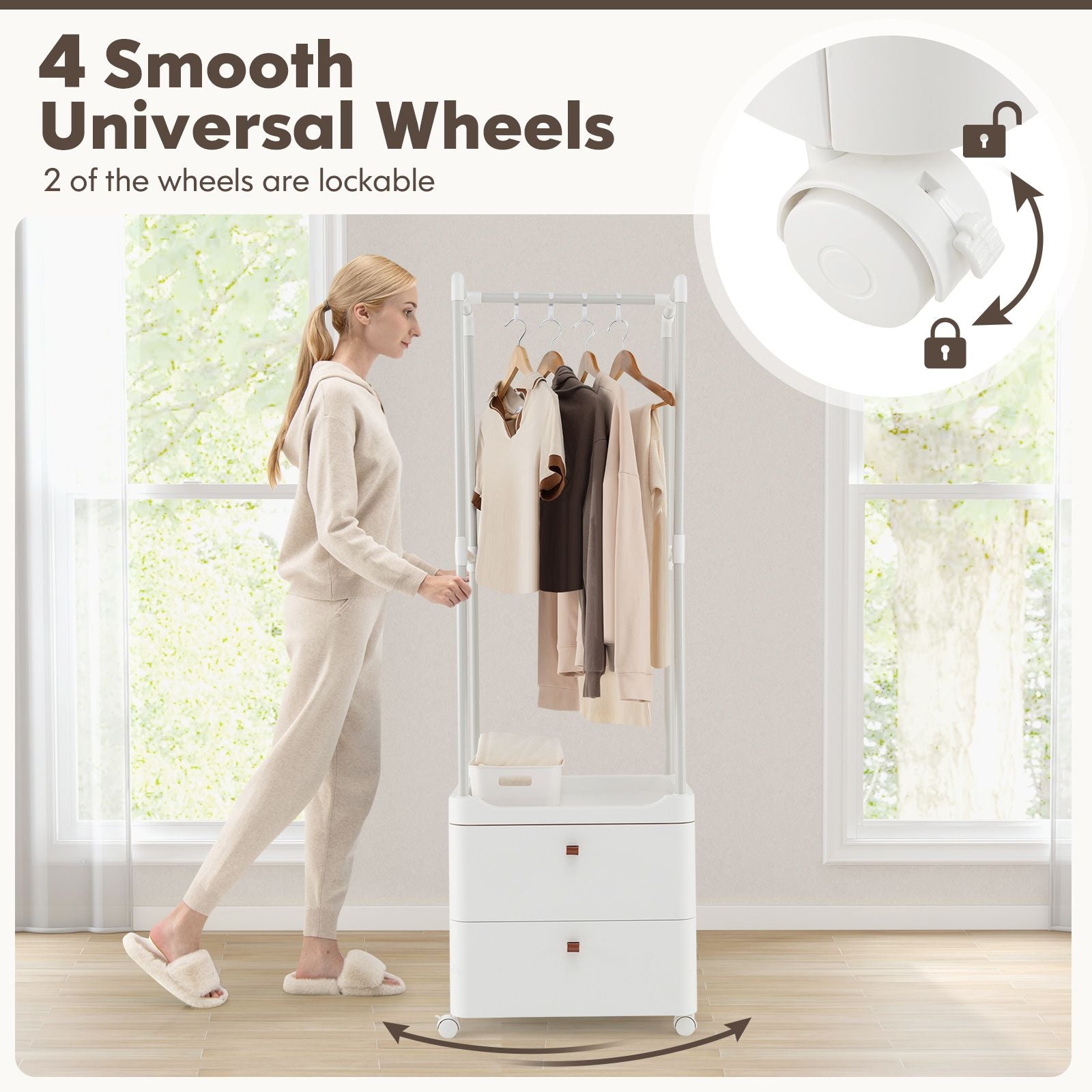 Freestanding Heavy-Duty Clothing Stand Dresser with Hanging Rod and Storage Shelves